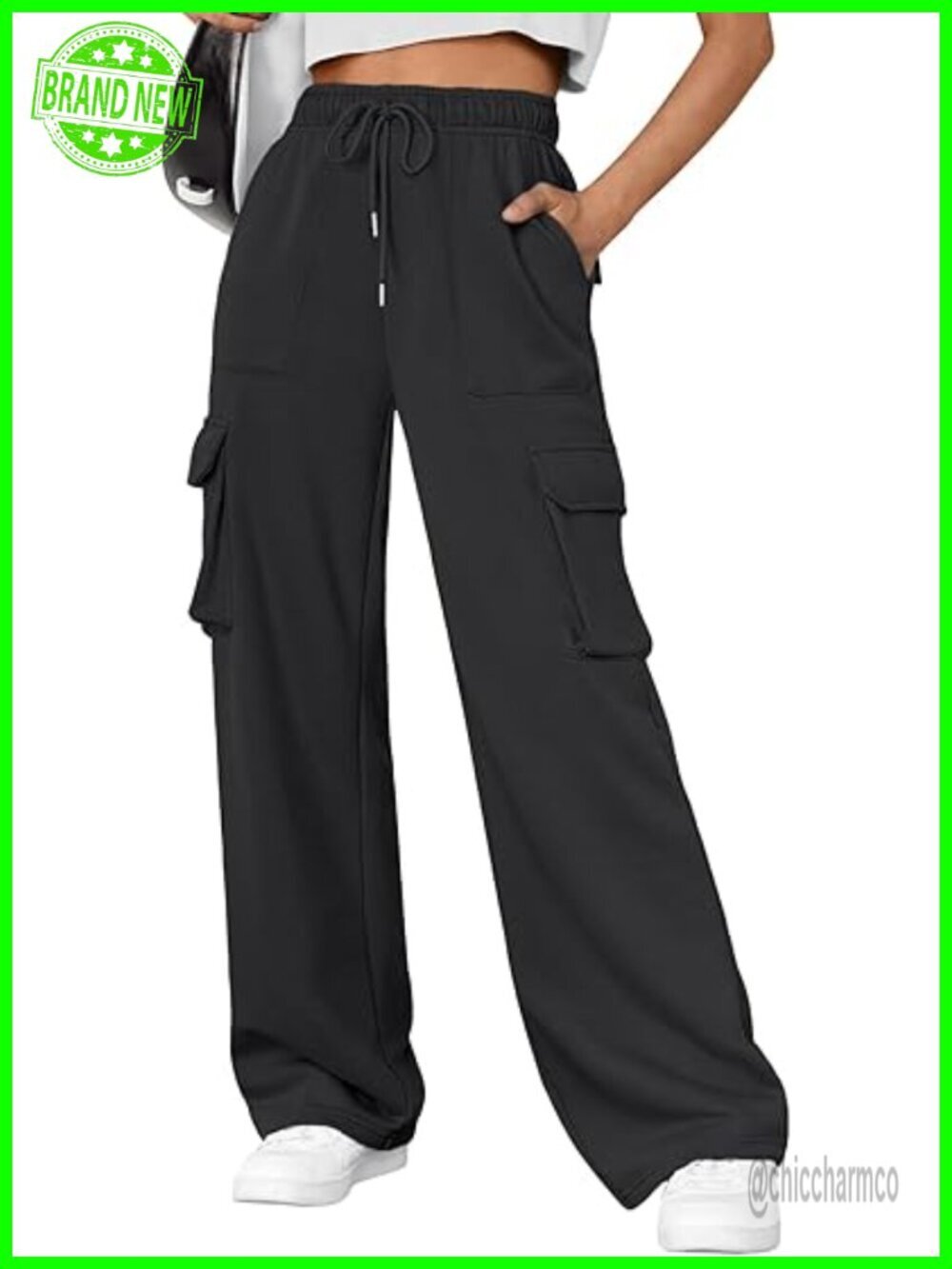 Wide Leg Cargo Sweatpants Baggy Streetwear Joggers Fleece Pockets Casual
